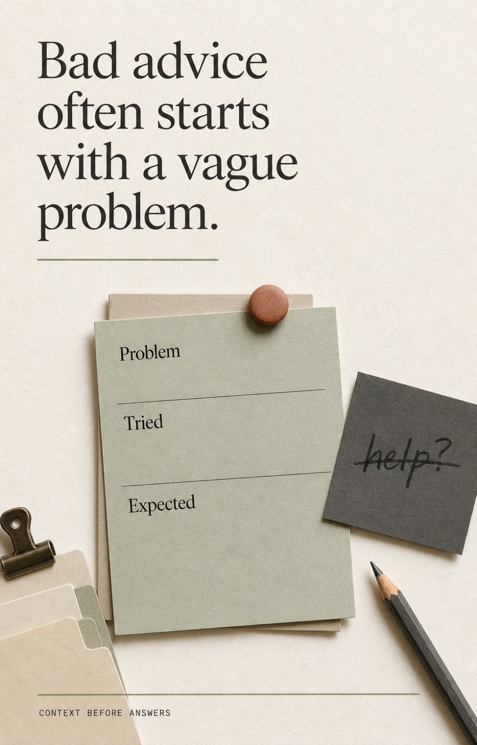 Context before answers editorial poster