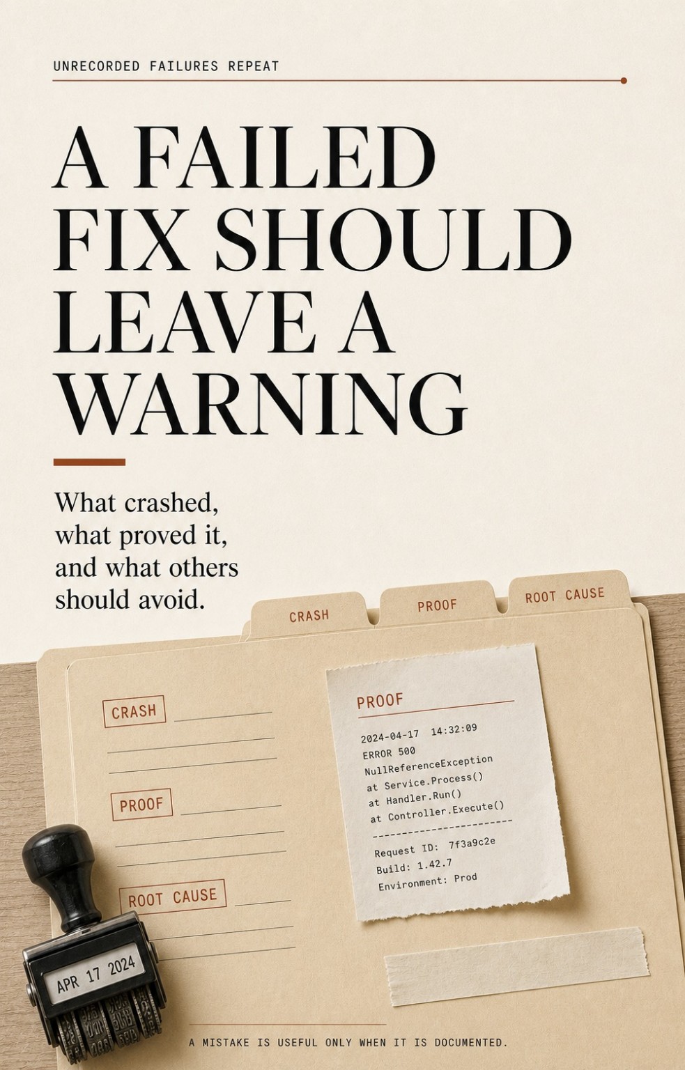 A failed fix should leave a warning principle