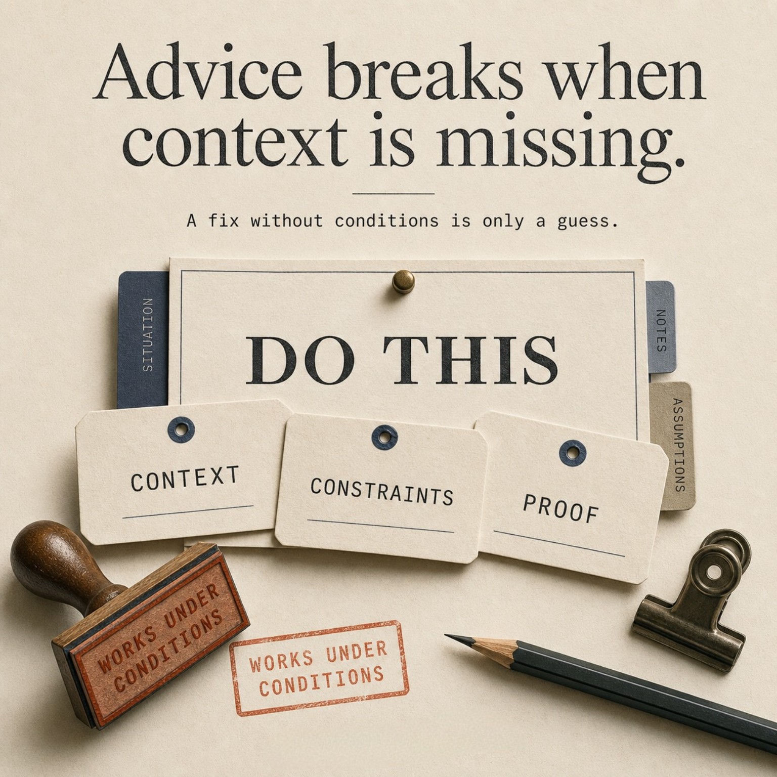 Advice works under conditions editorial poster